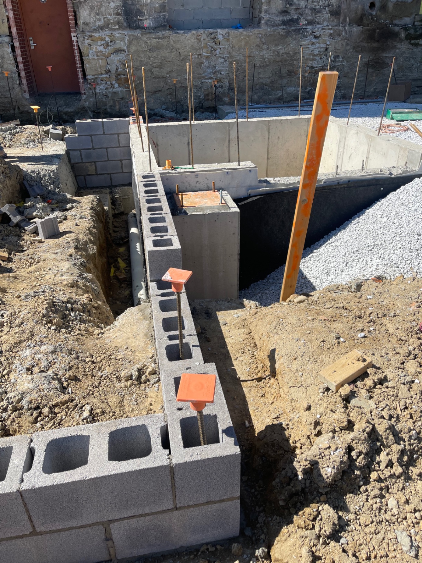 Masonry foundation construction site